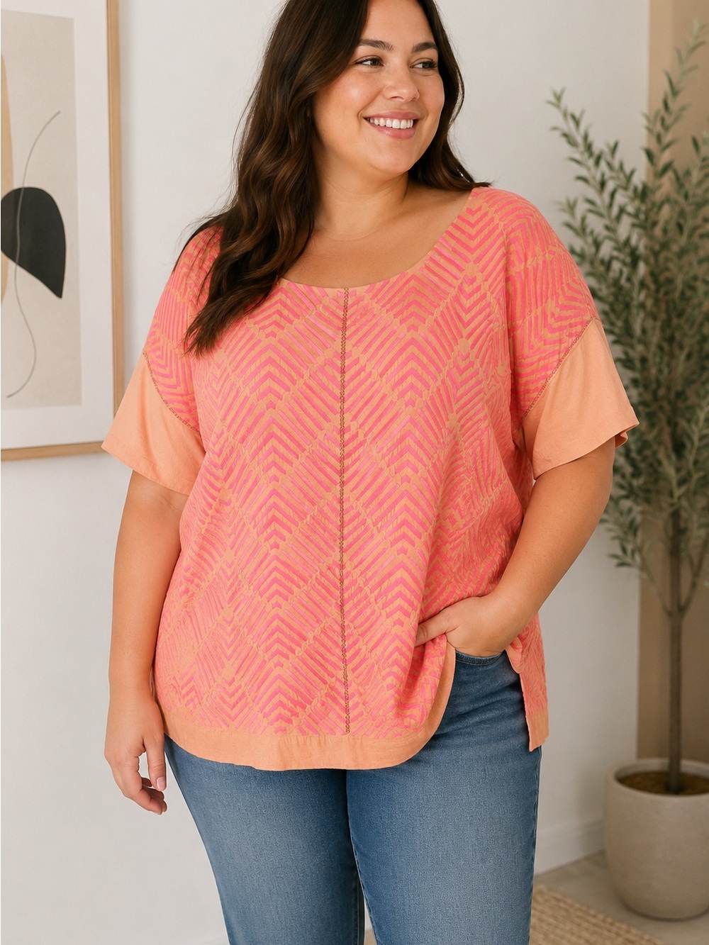 J.Crew XL Textured Short Sleeve Top
Pink Peach Side Slits